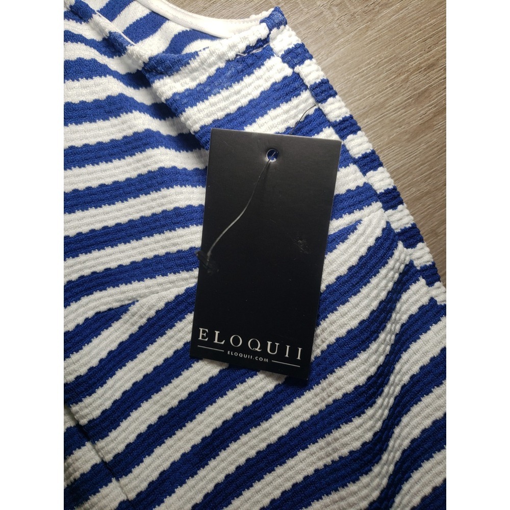Eloquii Navy and White Striped Sleeveless Dress - Picture 2 of 5